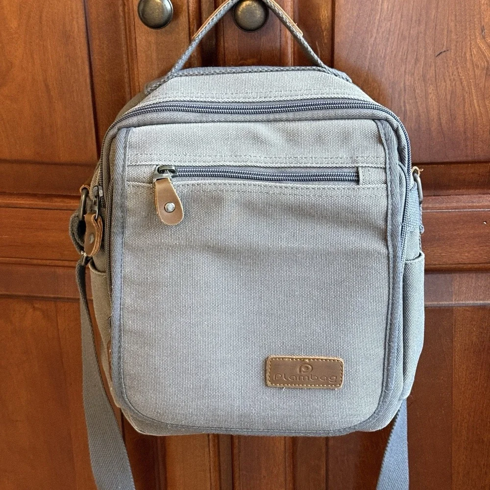 Plambag Messenger Bag Unisex Gray Canvas Travel Crossbody Organizer Utility Gorp